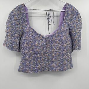 Astr The Label Top Women Large Purple Floral Cropped Cottage Fairy Prairie Boho